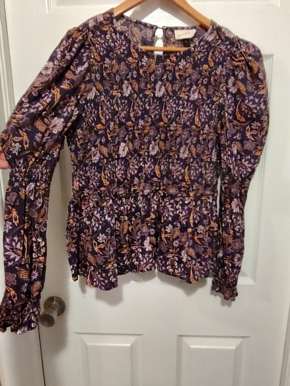 Universal Thread Purple Floral Smocked Peplum Blouse
